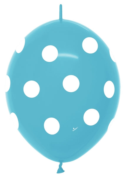 12" Sempertex Deluxe Turquoise Blue Polka Dots Link-O-Loon Latex Balloons | 50 Count