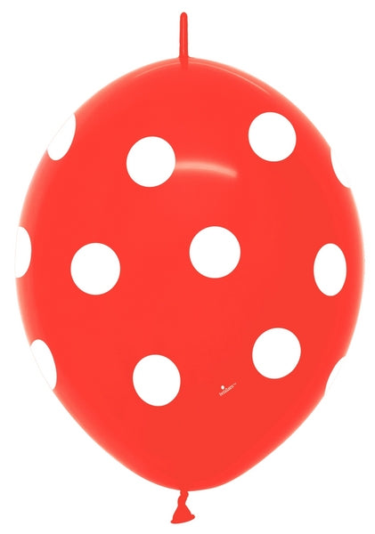 12" Sempertex Fashion Red Polka Dots Link-O-Loon Latex Balloons | 50 Count