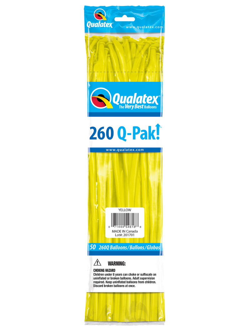 260 Q-Pak  Qualatex Yellow Twisting - Entertainer Latex Balloons | 50 Count