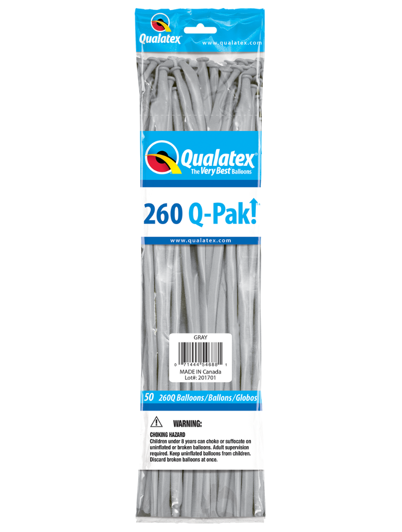 260 Q-Pak  Qualatex Gray Twisting - Entertainer Latex Balloons | 50 Count