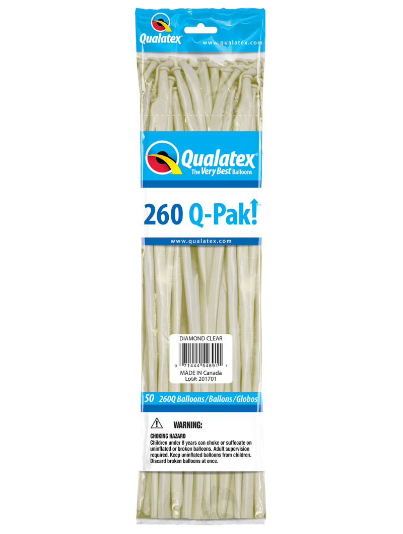 260 Q-Pak Qualatex Jewel Diamond Clear Twisting - Entertainer Latex Balloons | 50 Count