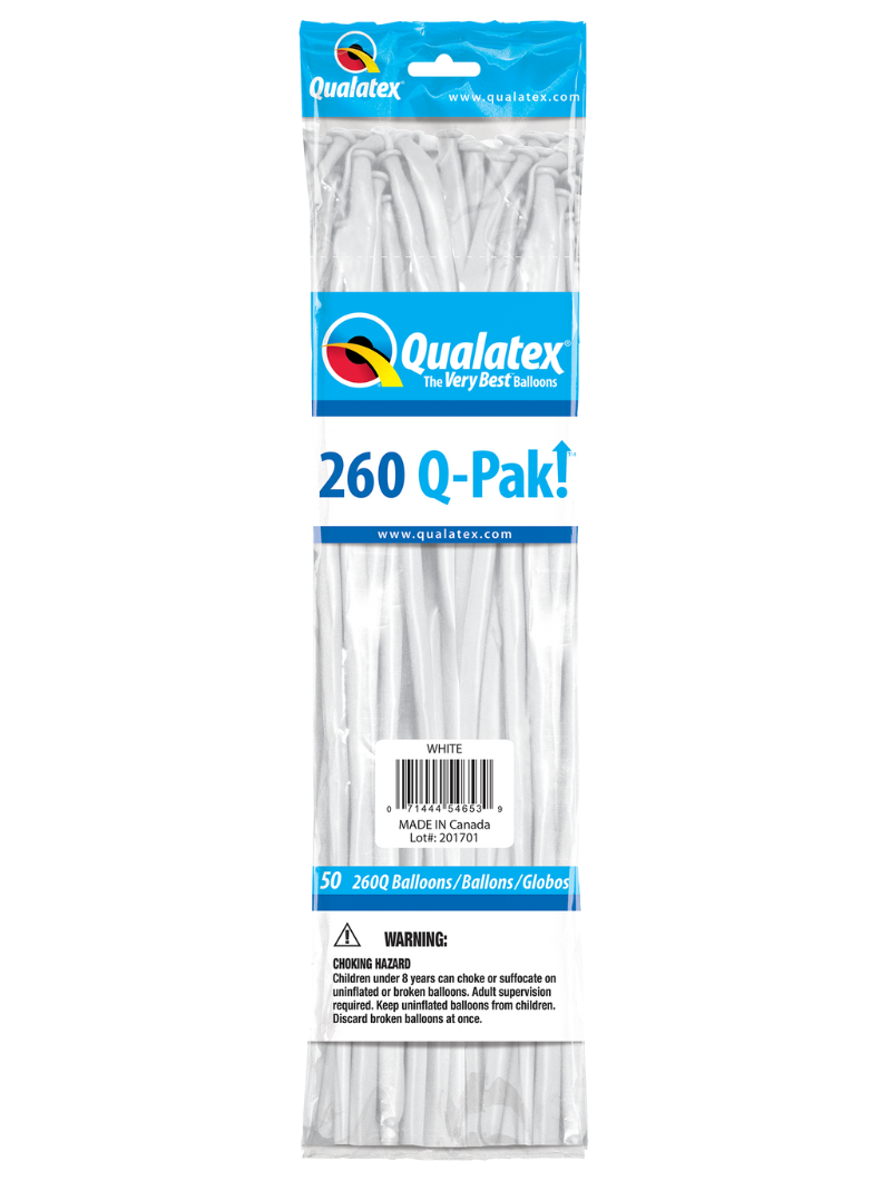 260 Q-Pak  Qualatex White Twisting - Entertainer Latex Balloons | 50 Count