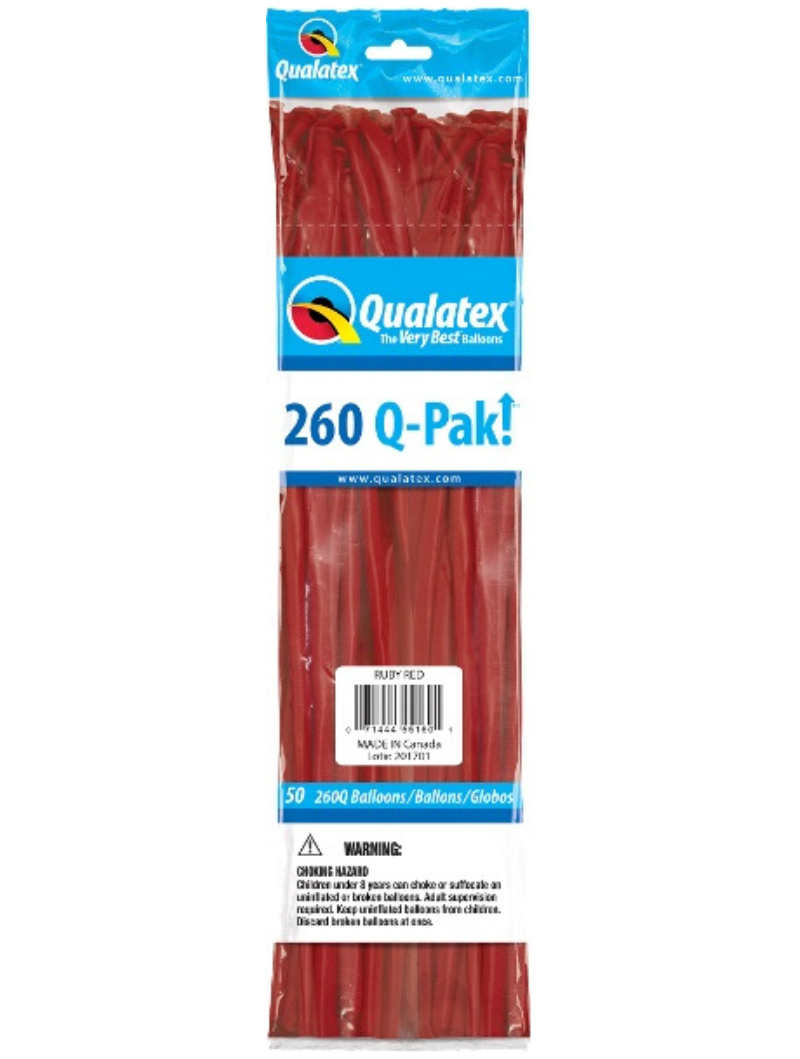 260 Q-Pak Qualatex Jewel Ruby Red Twisting - Entertainer Latex Balloons | 50 Count