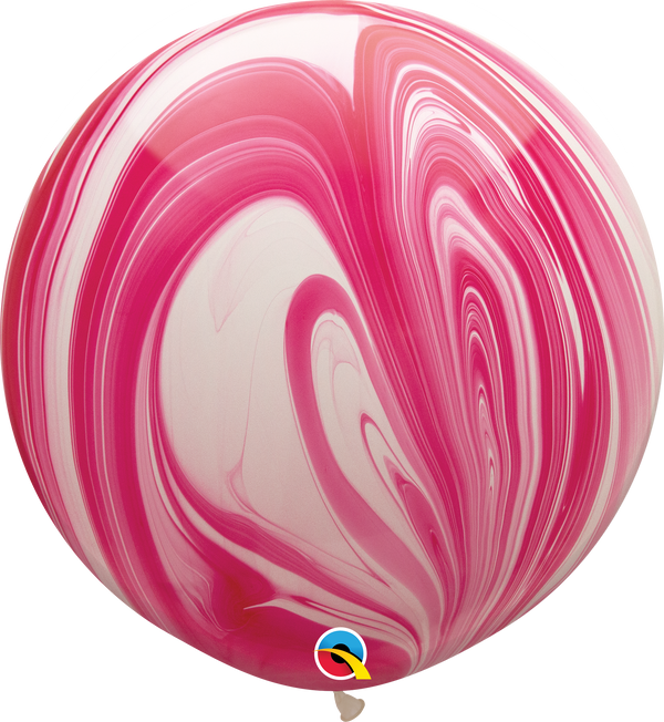 30" Qualatex Red & White SuperAgate Latex Balloons | 2 Count