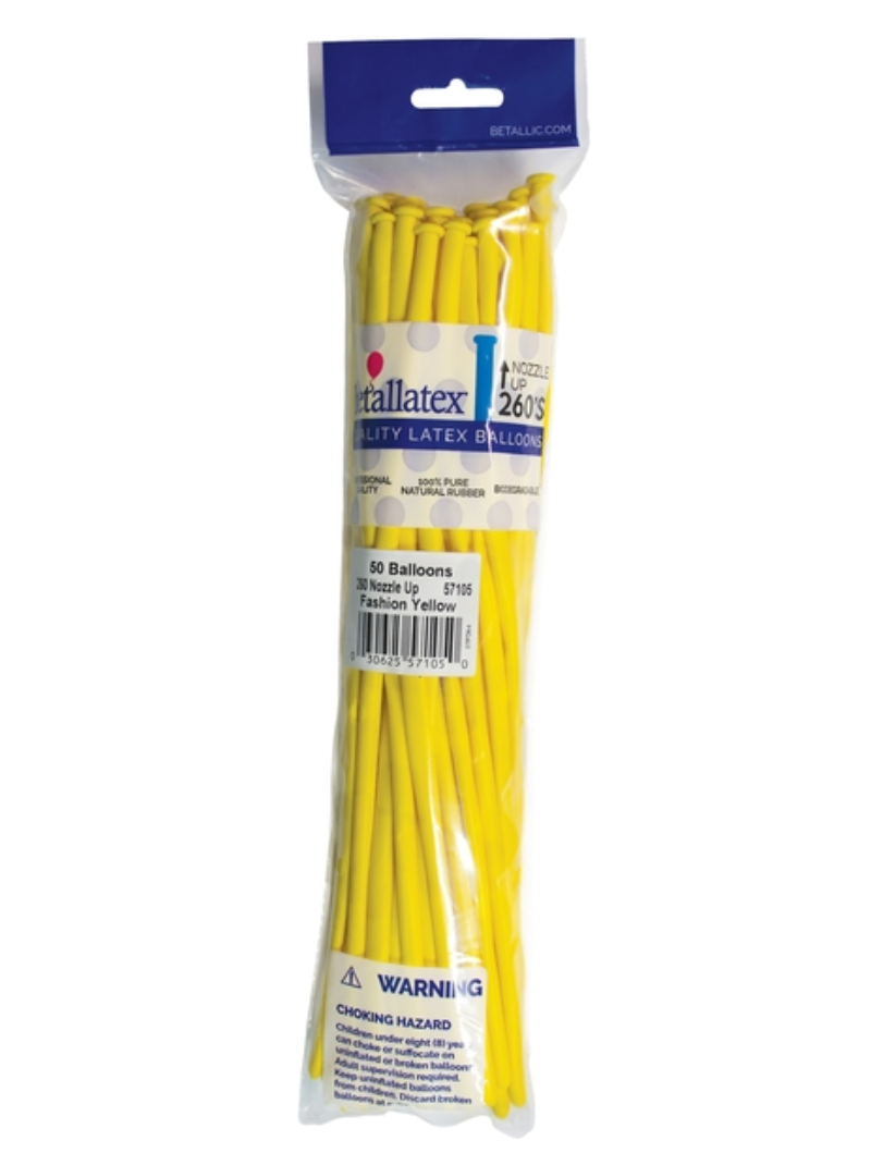 260 Nozzle Up Sempertex Fashion Yellow Twisting - Entertainer Latex Balloons | 50 Count
