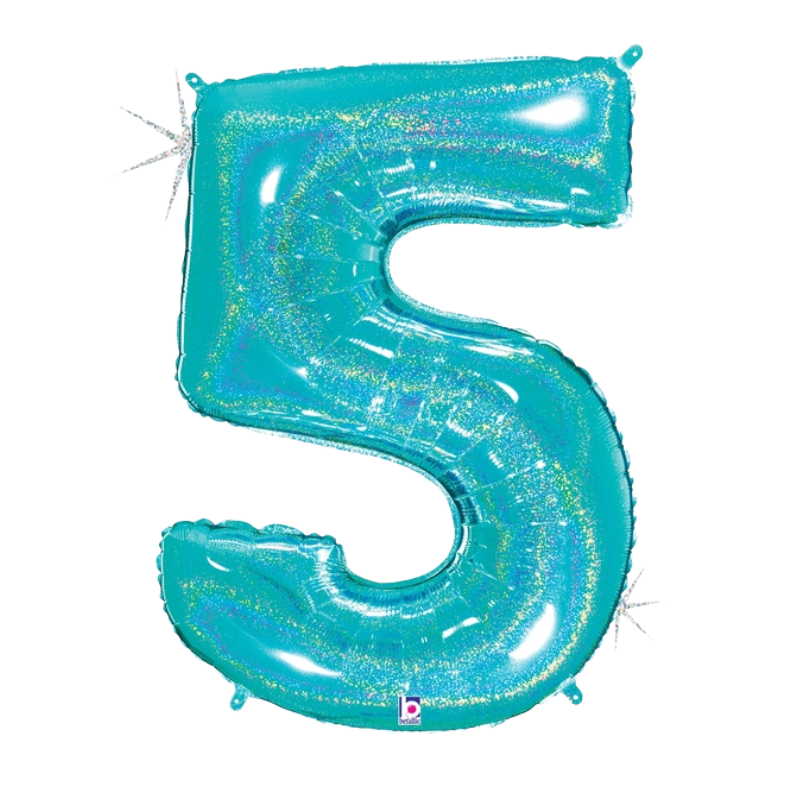 34" Betallic Robin's Egg Blue Number Megalloons Holographic Foil Balloon | Numbers 0-9