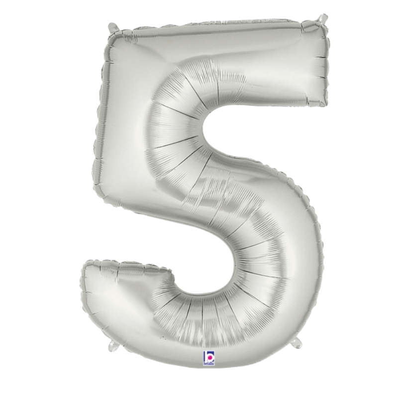 34" Betallic Silver Number Megaloons Foil Balloon | Numbers 0-9