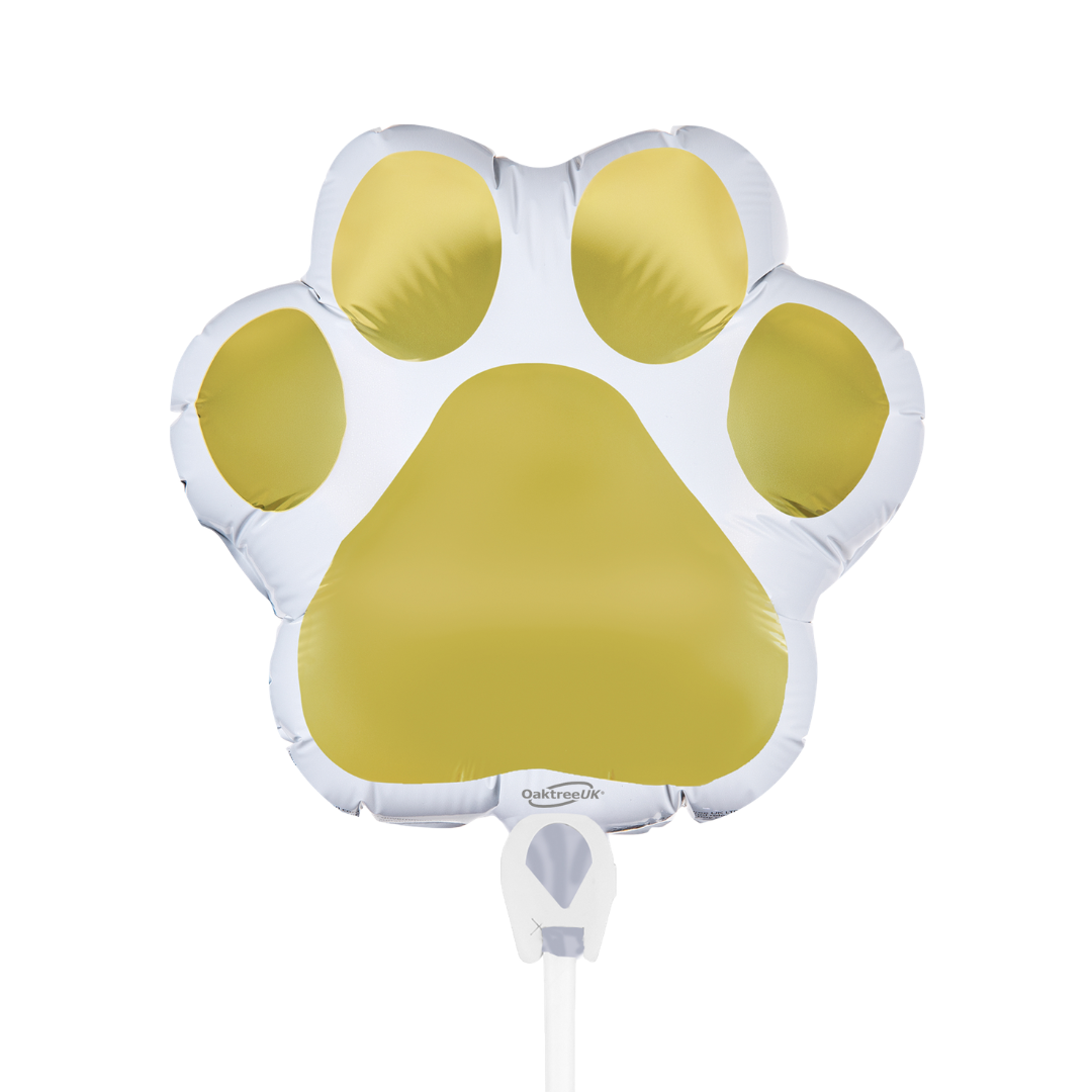8" Oaktree UK Gold & White Paw Print Mini Shape Foil Airfill Balloon | Buy 5 Or More Save 20%