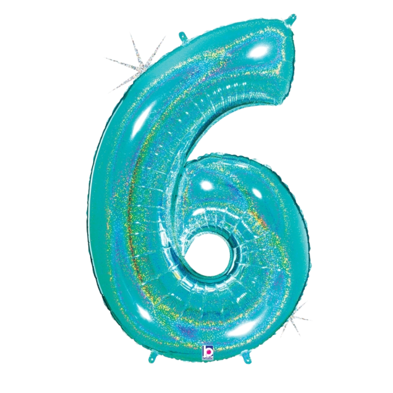 34" Betallic Robin's Egg Blue Number Megalloons Holographic Foil Balloon | Numbers 0-9