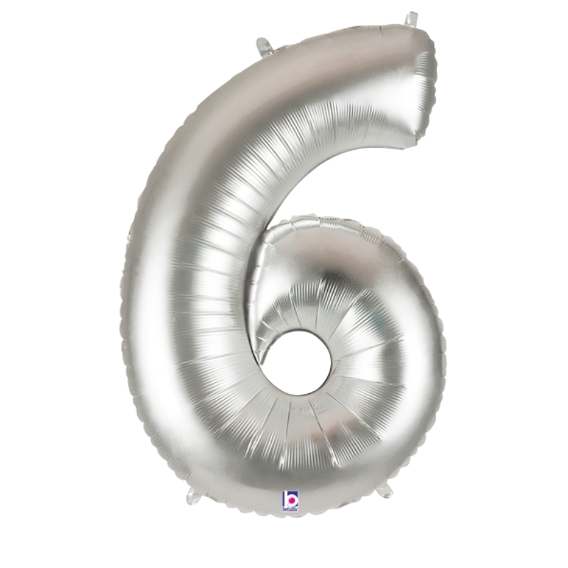 34" Betallic Silver Number Megaloons Foil Balloon | Numbers 0-9