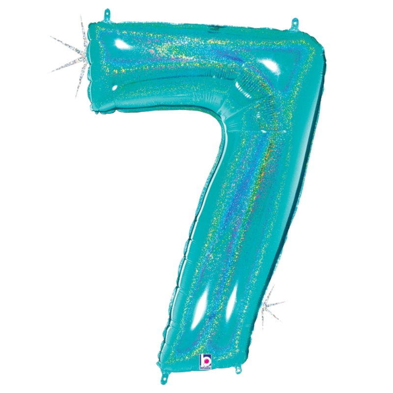 34" Betallic Robin's Egg Blue Number Megalloons Holographic Foil Balloon | Numbers 0-9