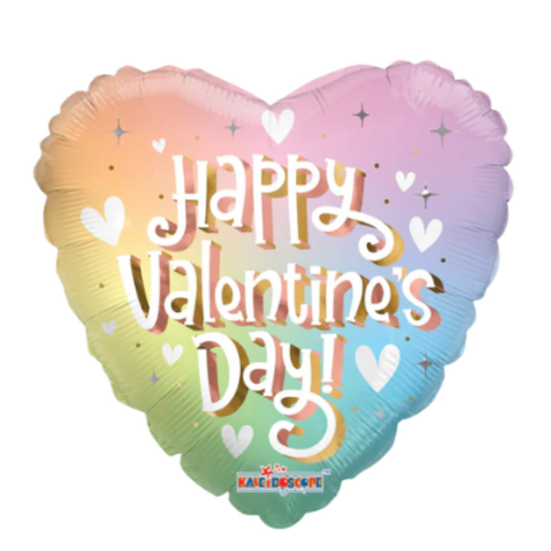 18" Conver Happy Valentine's Day Soft Rainbow Heart Foil Balloon (S1R5) | Buy 5 Or More Save 20%