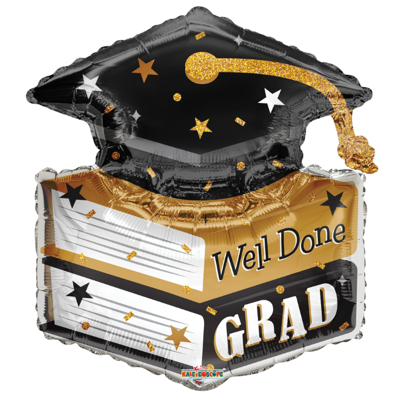 36" Congrats Grad Cap Shape Foil Balloons (P35) | 5 Count
