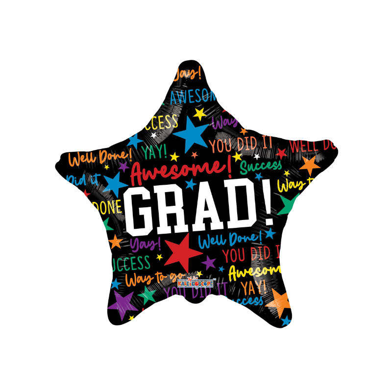 9" Grad Star With Messages Airfill Foil Balloons (P30) | Buy 5 Or More, Save 20%