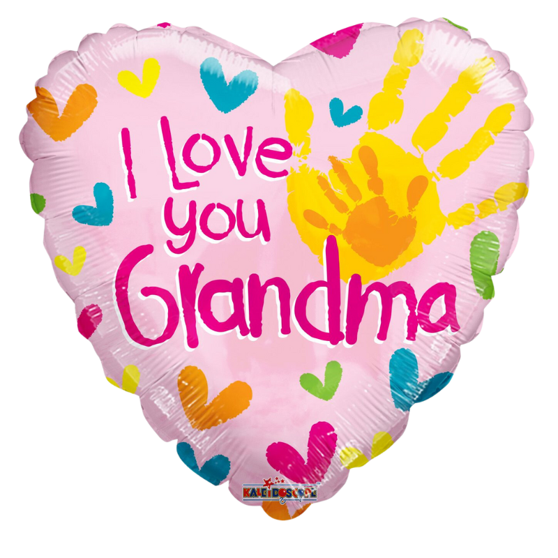 18" I Love You Grandma Handprints Heart Non Foil Balloon (P10) | Buy 5 Or More Save 20%