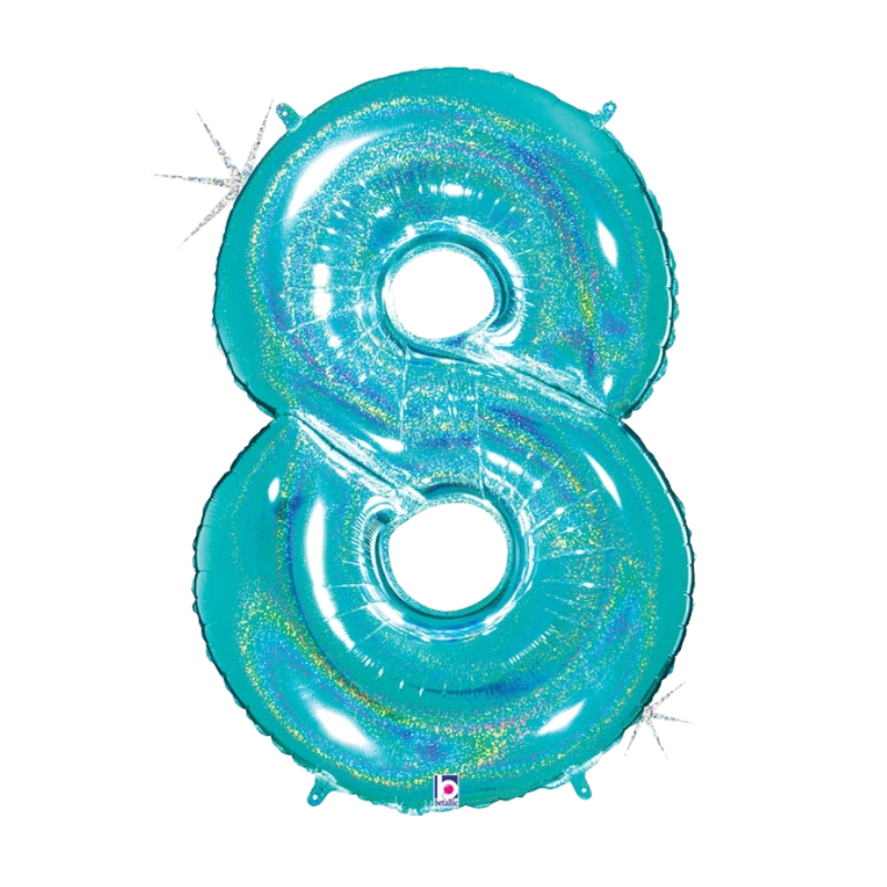 34" Betallic Robin's Egg Blue Number Megalloons Holographic Foil Balloon | Numbers 0-9