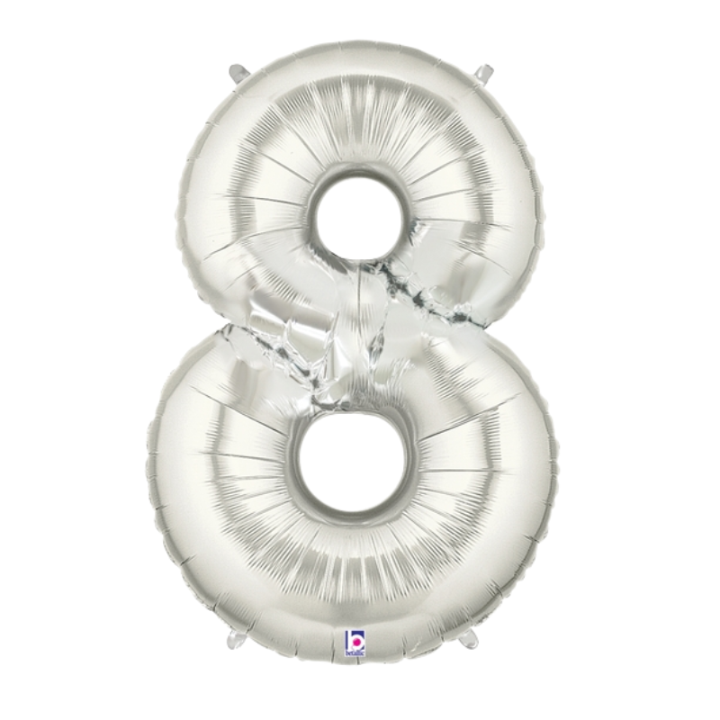 34" Betallic Silver Number Megaloons Foil Balloon | Numbers 0-9