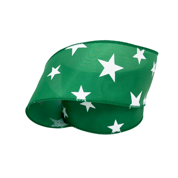 #40 Offray Emerald/White Star Spirit Ribbon - 2 1/2" Wide x 10 Yards Long | 1 Spool