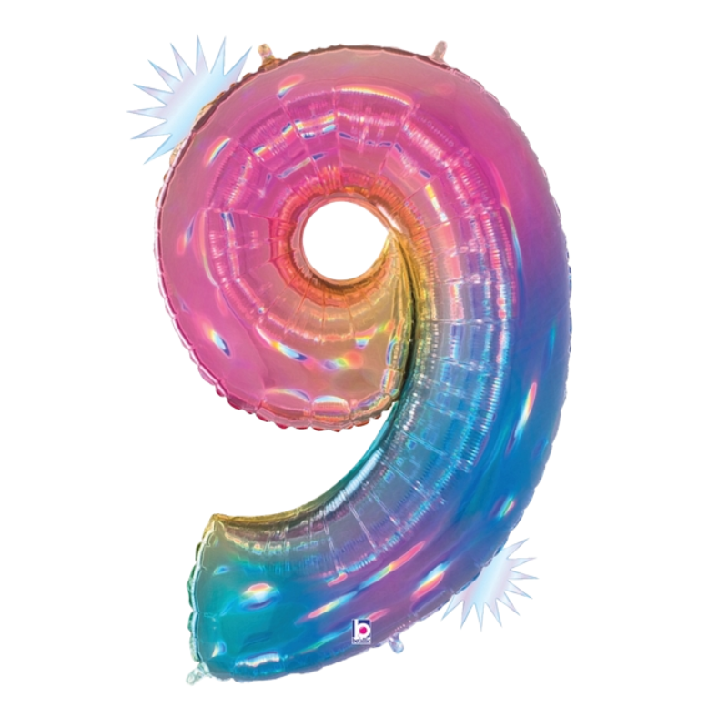 Globo con números de lámina de arcoíris de ópalo de 40" | Números 0-9