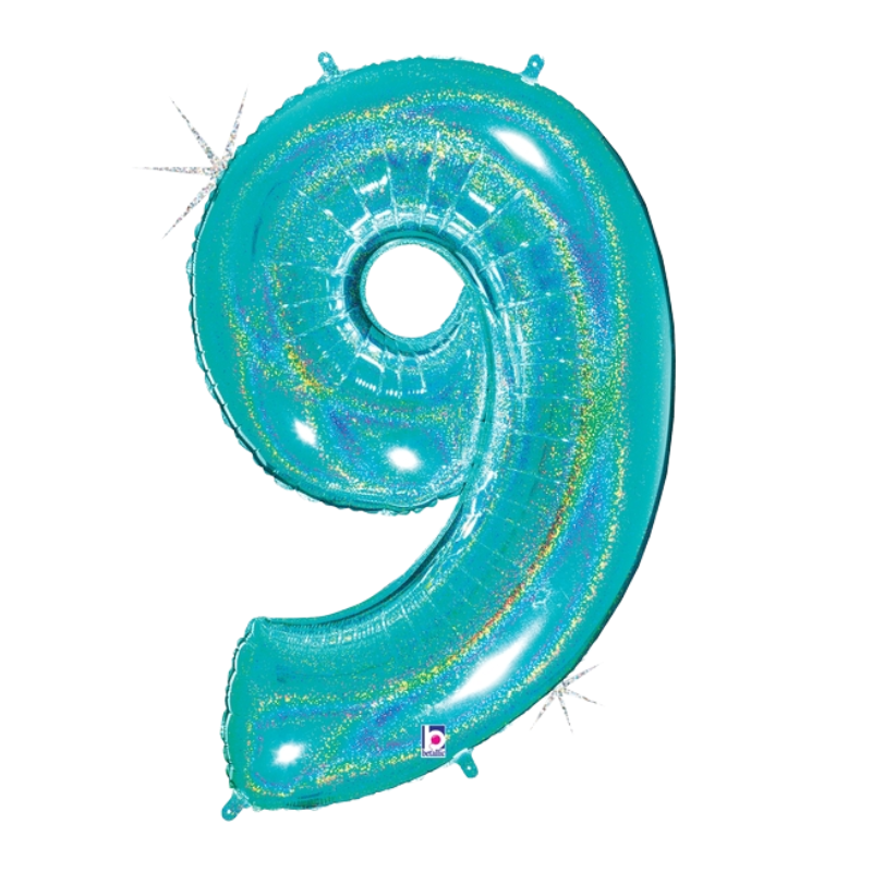 34" Betallic Robin's Egg Blue Number Megalloons Holographic Foil Balloon | Numbers 0-9