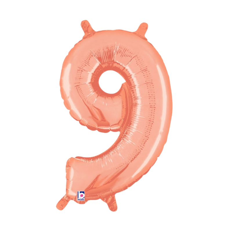 Globos con números de oro rosa de 14" | 34" - Megaloons | 2 tamaños disponibles - Números 0-9