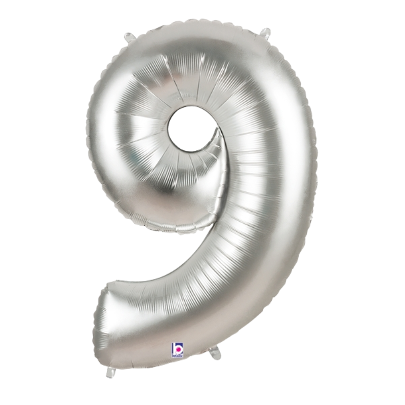 34" Betallic Silver Number Megaloons Foil Balloon | Numbers 0-9