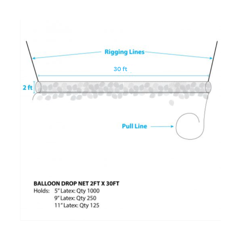 Silver Rainbow Boss 250 Pre Strung Balloon Drop Net - 30 Feet x 2 Feet | Holds 250 9" Or 1000 5"