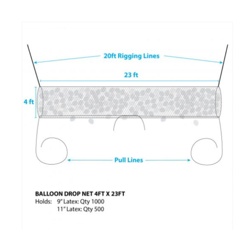 Silver Rainbow Boss 1000 Pre Strung Balloon Drop Net - 23 Feet x 4.5 Feet | Holds 500 11" or 1000 9" Balloons