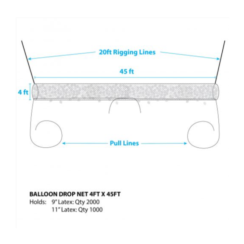 Silver Rainbow Boss 2000 Pre Strung Balloon Drop Net - 45 Feet x 4.5 Feet | Holds 1000 11" Or 2000 9" Balloons