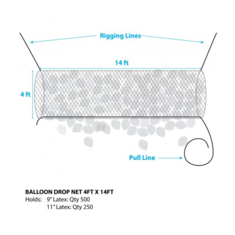 Silver Rainbow Boss 500 Pre Strung Balloon Drop Net - 14 Feet x 4.5 Feet | Holds 250 11" or 500 9"