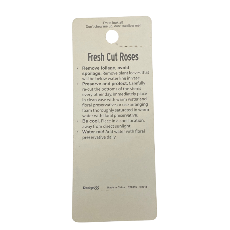 Fresh Cut Roses Floral Arrangement Care Tags | 100 Count