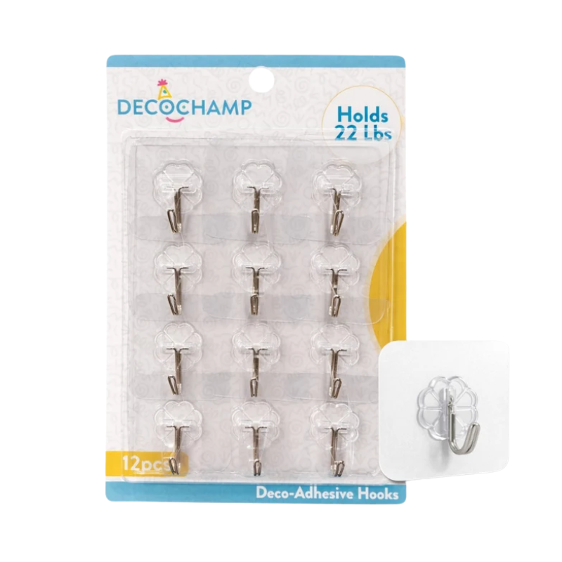 Decochamp Deco Adhesive Hooks | 12 Count