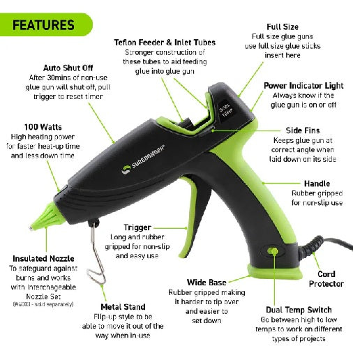 DT-3100F 100W Dual Temperature Full Size Hot Glue Gun with Auto Shut-Off | 1 Count