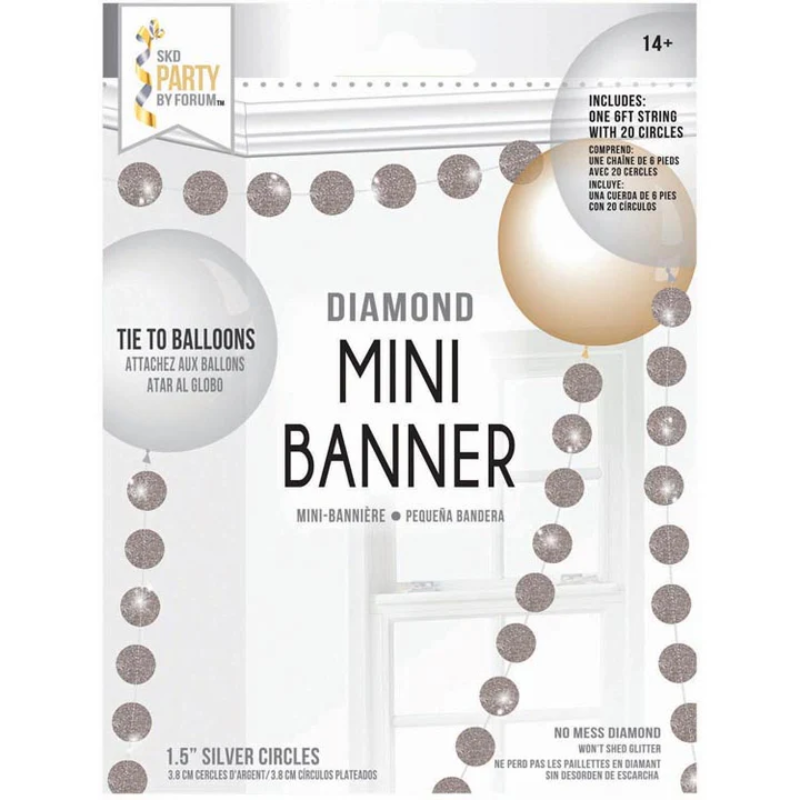 6' Silver Diamond Glitter Mini Circle Garland - Balloon Tassel | 1 Count