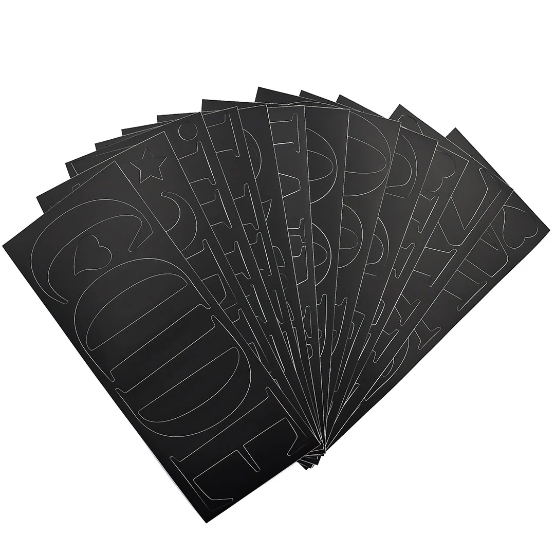 Pouf Black ELEGANT Letters Removable Adhesive Vinyl Stickers | 12 Sheets