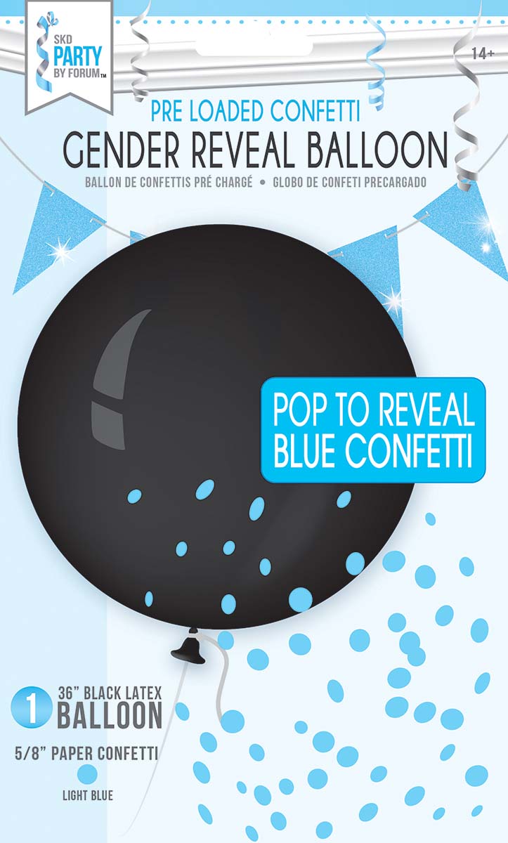 36" Blue Gender Reveal Confetti Latex Balloon | 1 Count - Pop To Reveal Blue Confetti!