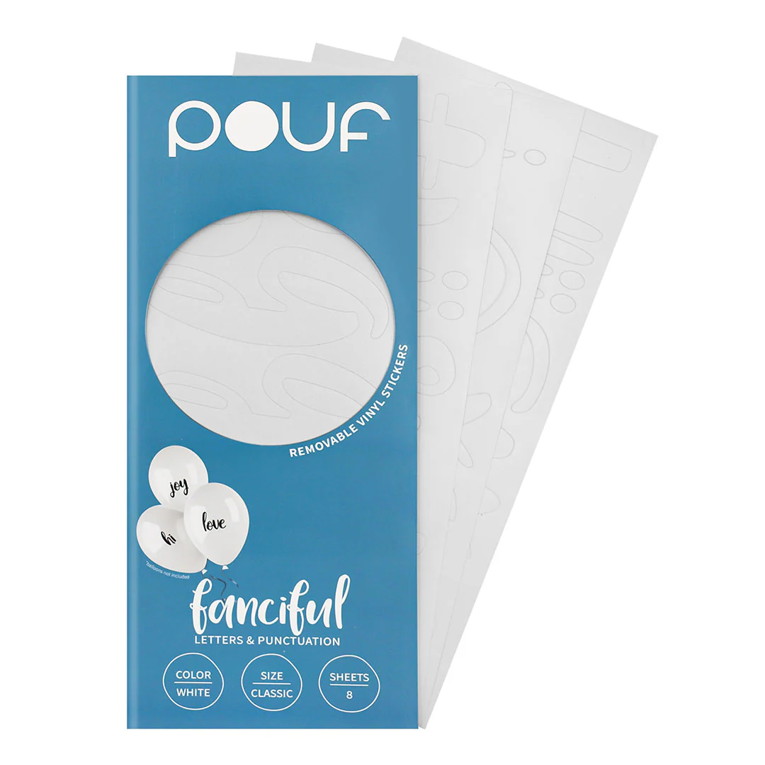 Pouf White FANCIFUL Letters Removable Adhesive Vinyl Stickers | 8 Sheets