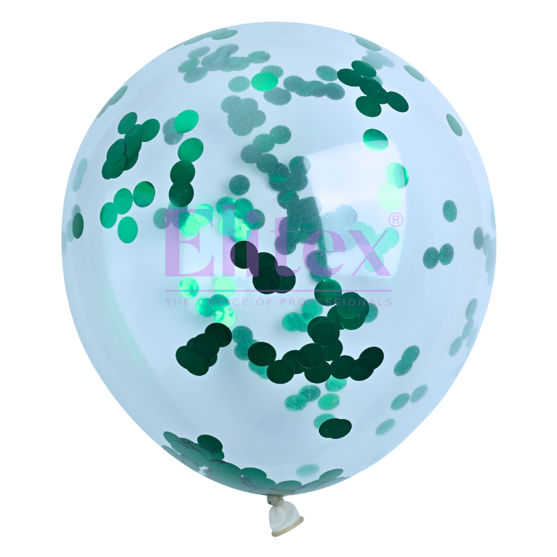 12" Elitex Crystal Clear Green Confetti Round Latex Balloons | 10 Count