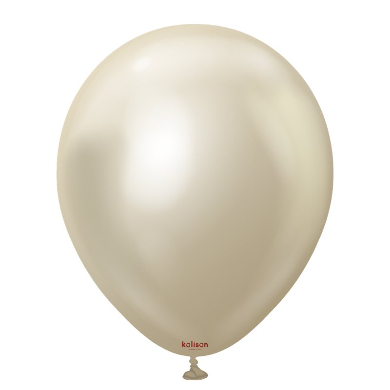 12" Kalisan Mirror White Gold Latex Balloons | 50 Count