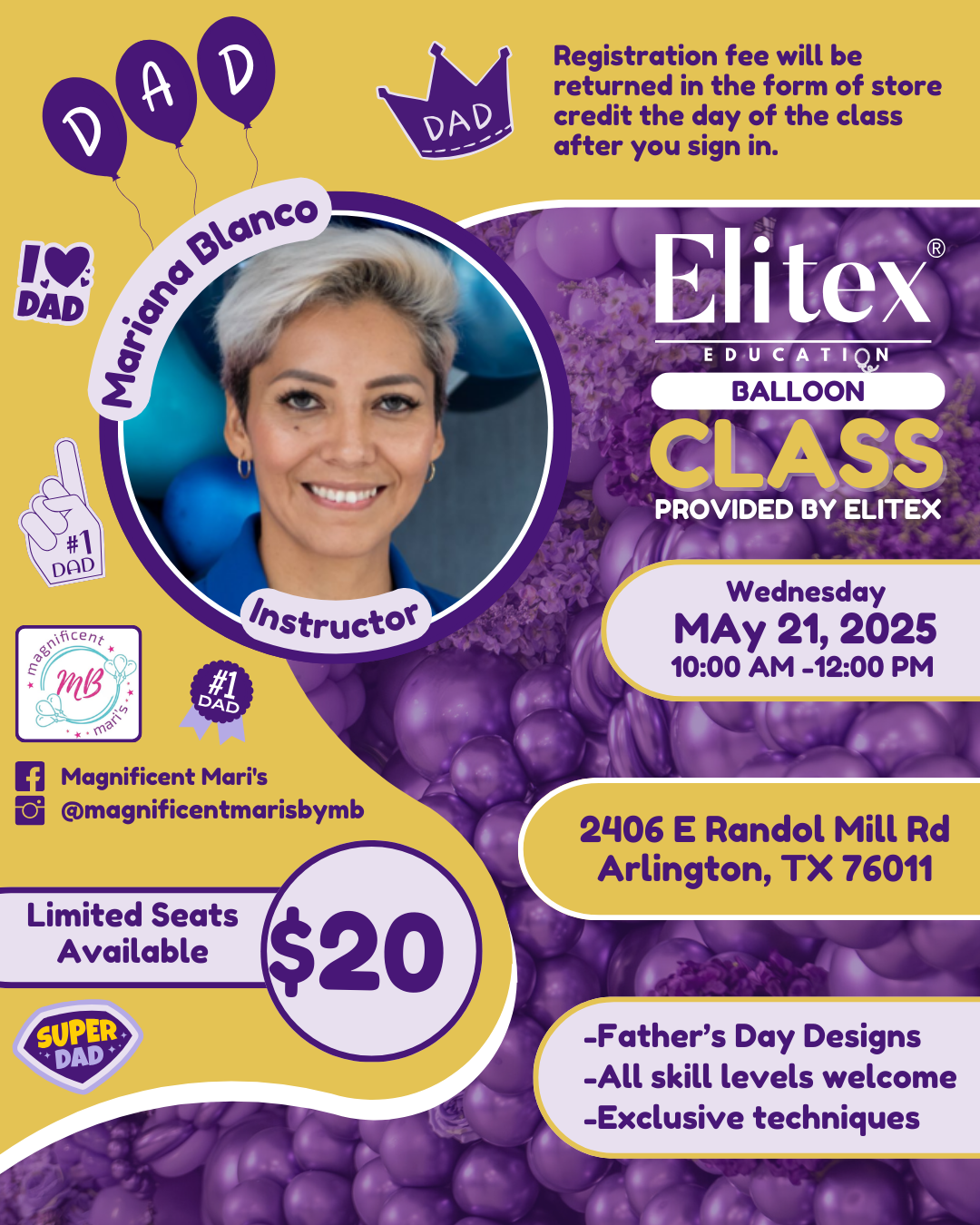 Elitex Education Father's Day Balloon Class - Featuring Mariana Blanco | 5/21/25 - 10am-12pm