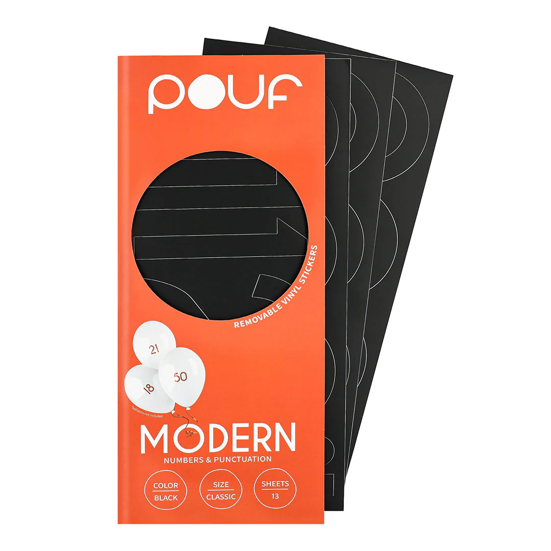 Pouf Black MODERN Numbers Removable Adhesive Vinyl Stickers | 13 Sheets