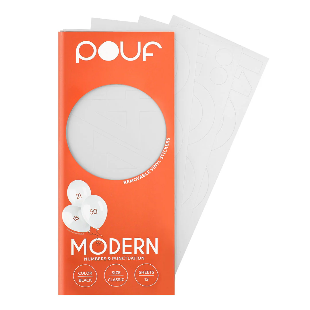 Pouf White MODERN Numbers Removable Adhesive Vinyl Stickers | 13 Sheets