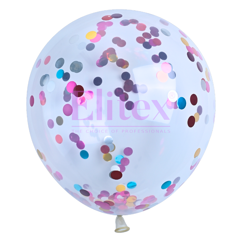 12" Elitex Crystal Clear Multi Color Confetti Round Latex Balloons | 10 Count