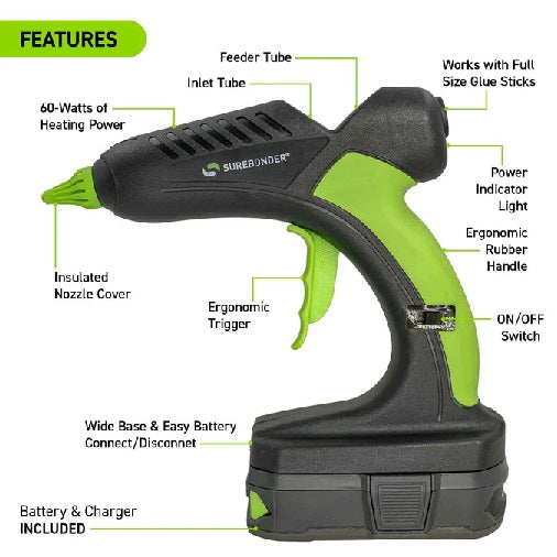 PRO2-60 60W High Temperature Full Size 18V Cordless Hot Glue Gun Kit | 1 Count