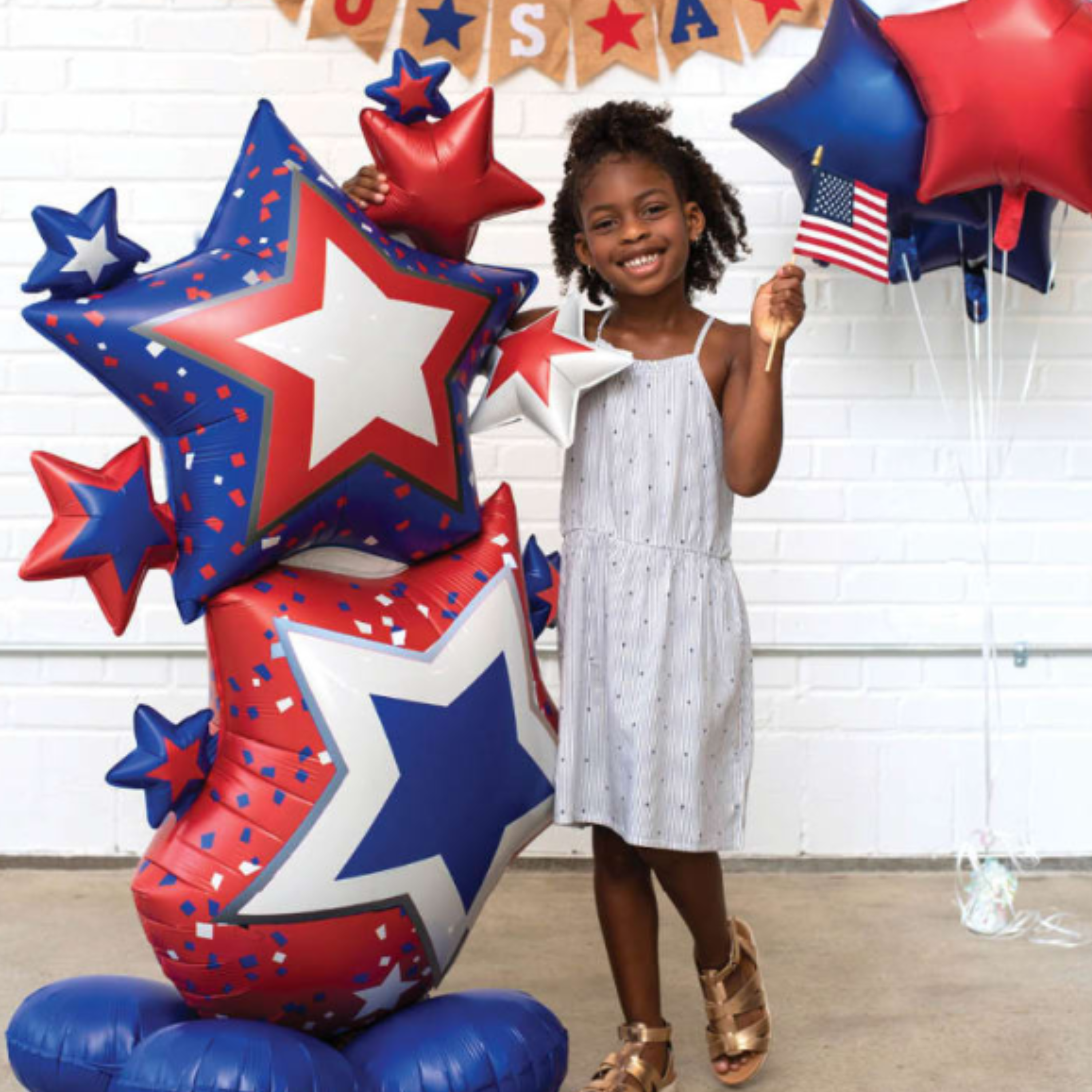 59" Anagram Patriotic Star Cluster AirLoonz Foil Balloon (P27) | Stands Over 4 Feet Tall - No Helium Required!