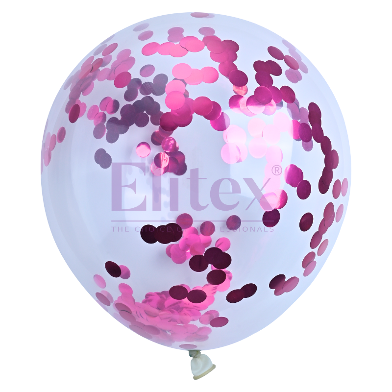 12" Elitex Crystal Clear Pink Confetti Round Latex Balloons | 10 Count