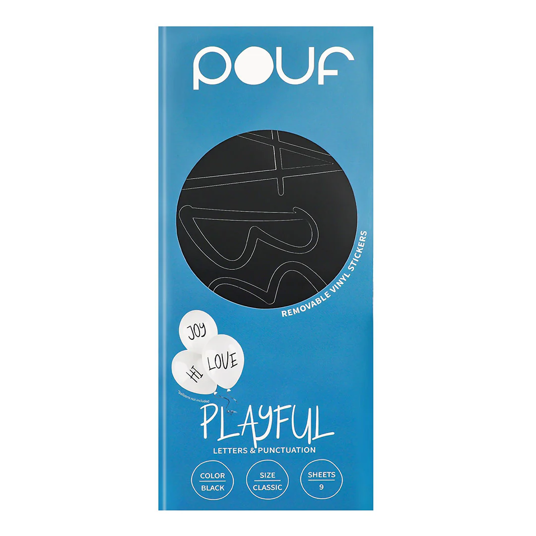 Pouf Black PLAYFUL Letters Removable Adhesive Vinyl Stickers | 9 Sheets