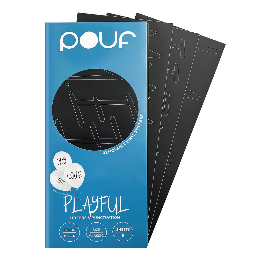 Pouf Black PLAYFUL Letters Removable Adhesive Vinyl Stickers | 9 Sheets