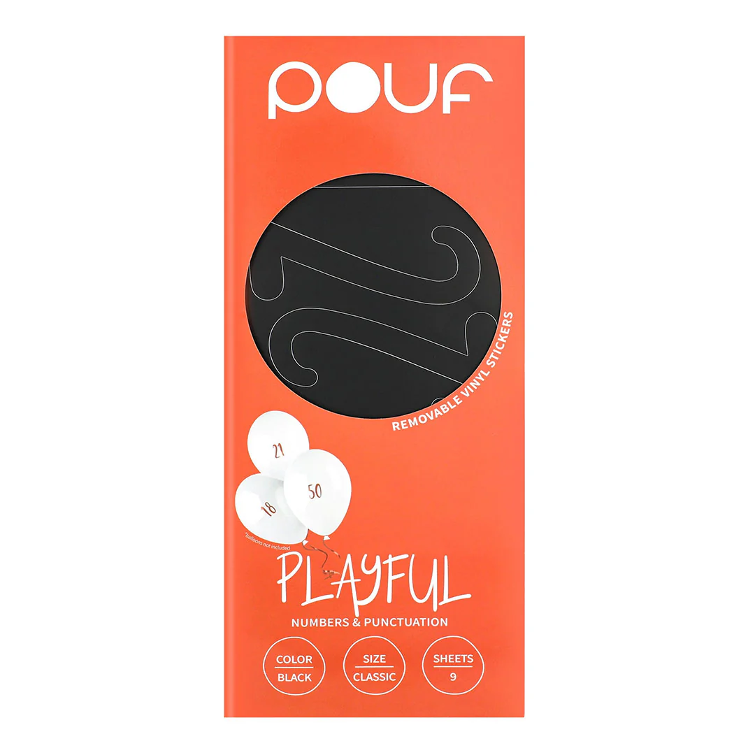 Pouf Black PLAYFUL Numbers Removable Adhesive Vinyl Stickers | 9 Sheets