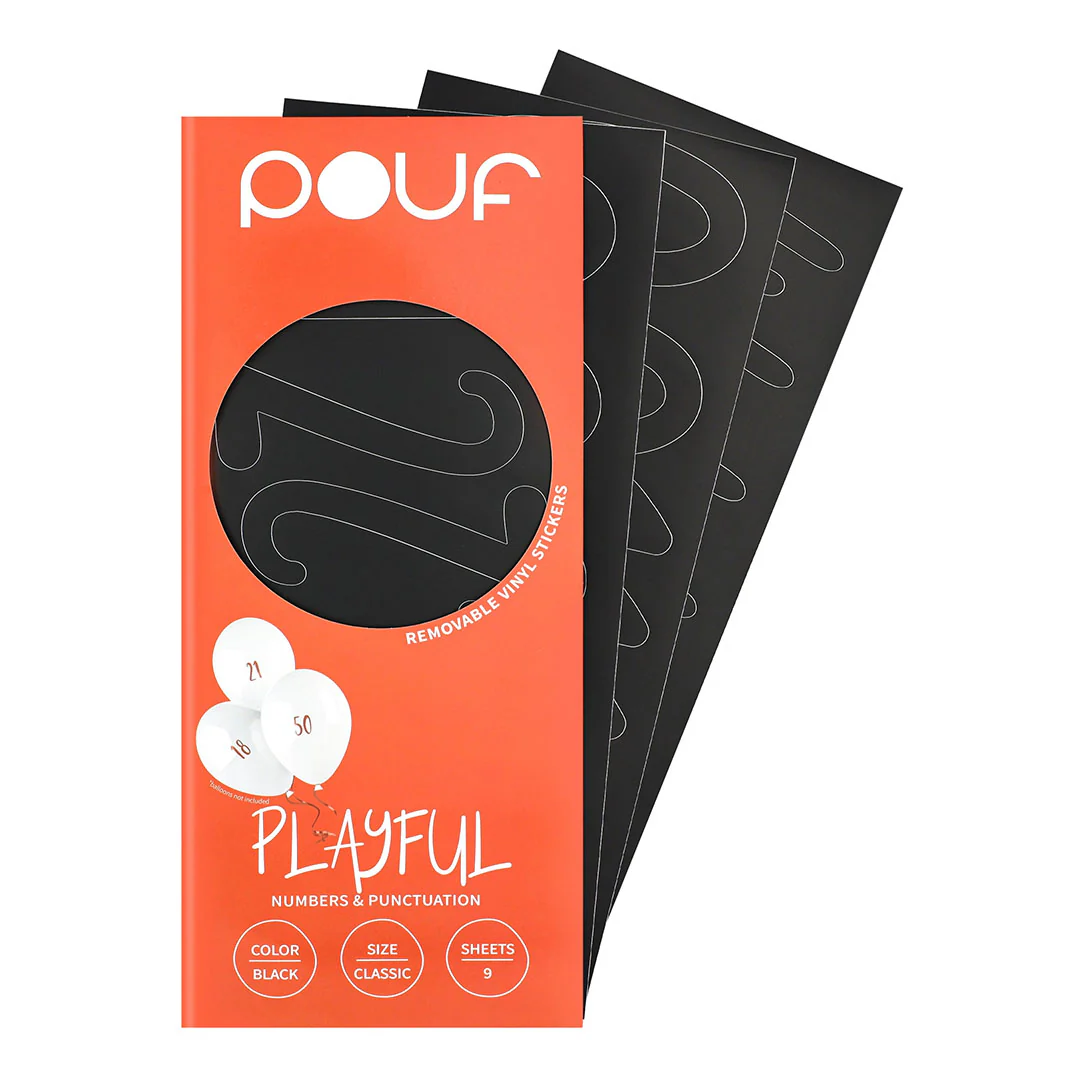 Pouf Black PLAYFUL Numbers Removable Adhesive Vinyl Stickers | 9 Sheets